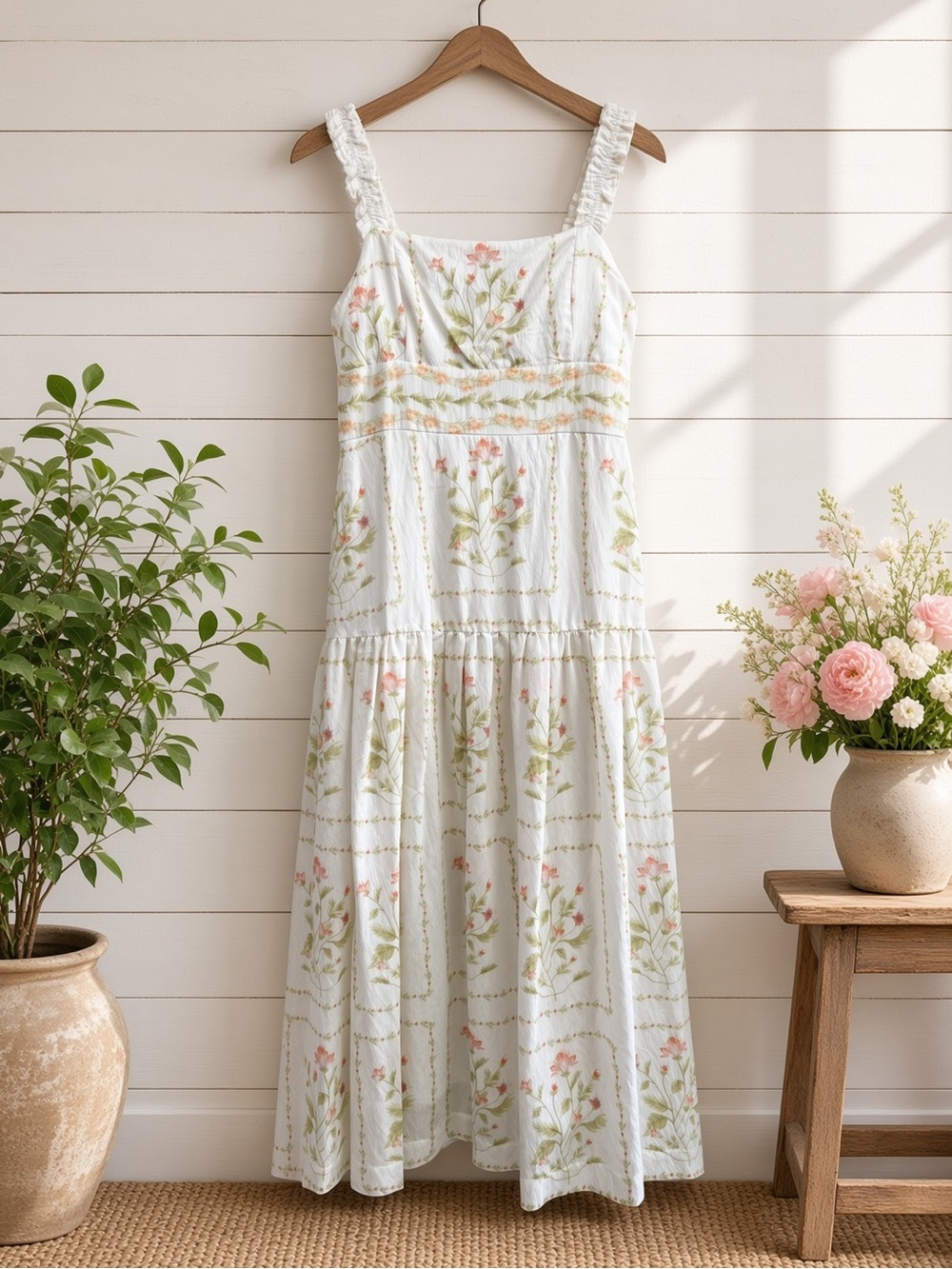 Floral Drop Waist Sleeveless Midi Dress